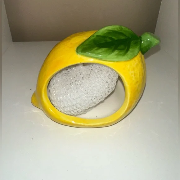 Ceramic Lemon Shape Sponge Holder for Kitchen Sink, Compact Sink Caddy - Picture 1 of 6